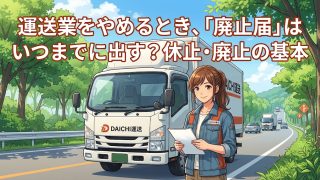 運送業の休止・廃止届出を解説する柏市の行政書士だいち法務事務所のアイキャッチ画像
