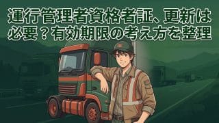 運行管理者資格者証の更新の要否を解説する柏市の行政書士だいち法務事務所のアイキャッチ画像